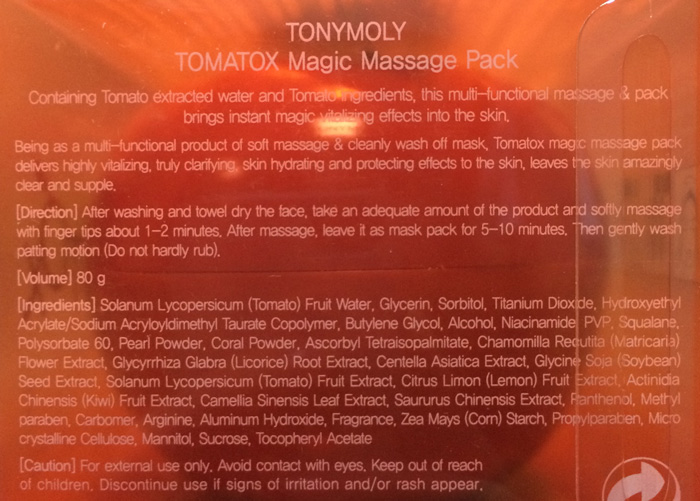Томатная маска для лица Tony Moly Tomatox Magic White Massage Pack состав